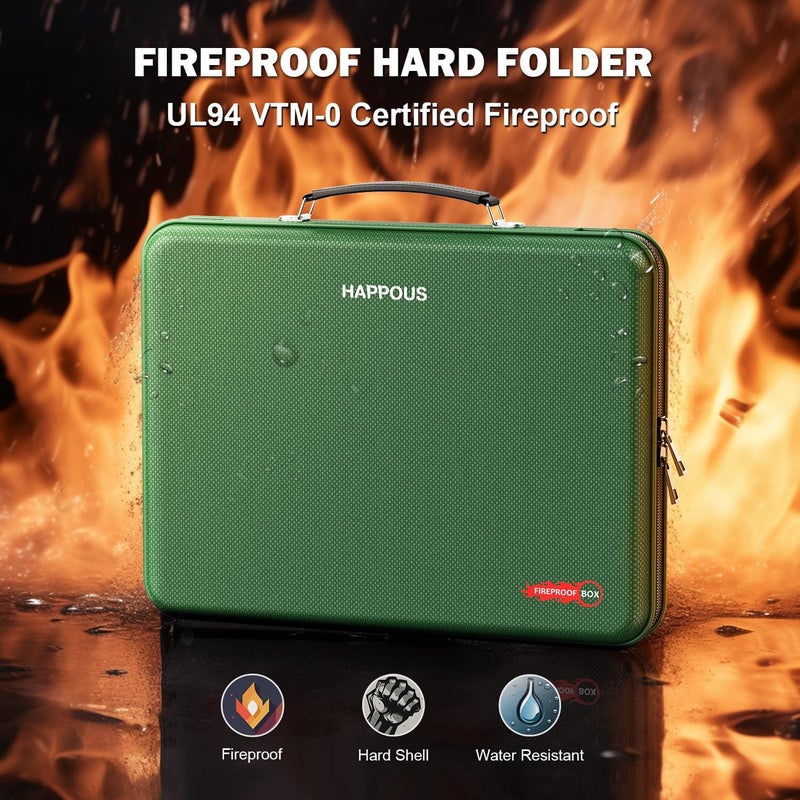 HAPPOUS Fireproof Document Box, Expanding File Organizer with 13 Pockets, Portable Fireproof File Box Hard-Shell Document Organizer Storage for Documents Laptop Passports Cards Green - Image 2